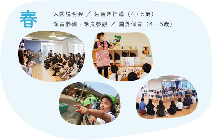 入園説明会/歯磨き指導（4・5歳）/保育参観・給食参観/園外保育（4・5歳）